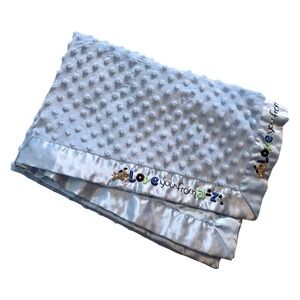 Just One Year Carters Blue Minky Dot Baby Blanket Satin Trim Love You From A-Z